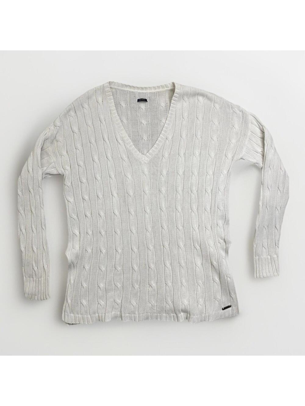 Vintage POLO Cable Knit Sweater White V Neck Cotton Quiet Luxury Womens M